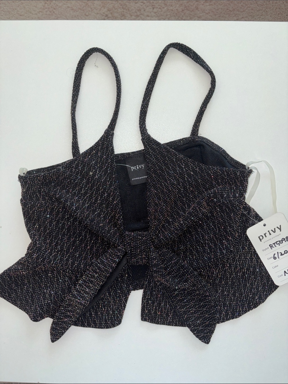 privy Black Sparkle Tie-Front Camisole